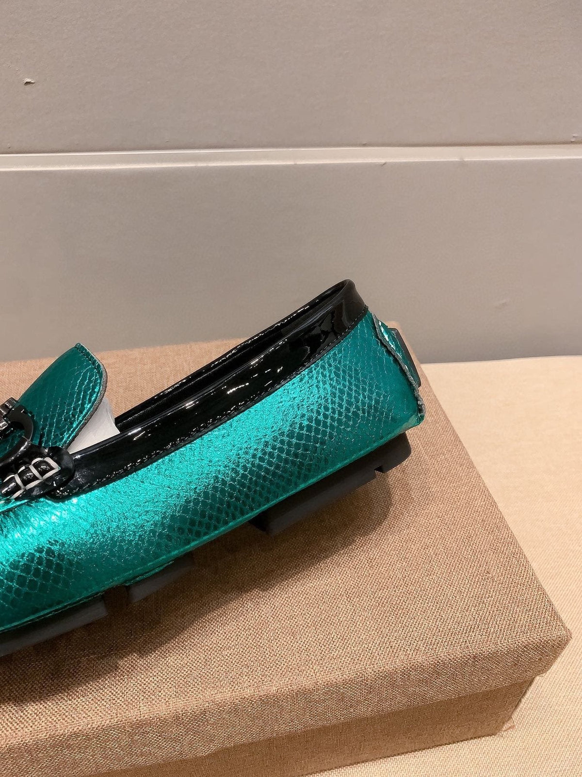Gucci Men's Metallic Teal Horsebit Loafers